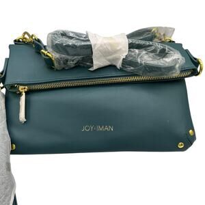 Joy & Iman New Without Tags Aqua 
Leather Foldover Hobo Crossbody Shoulder Bag